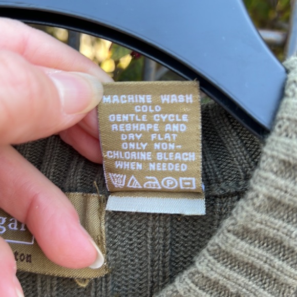 Haggar vintage cotton V-neck Sweater Large Olive Green/Navy stripe - Picture 7 of 7